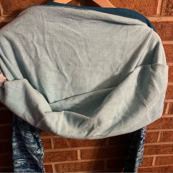 Eddie Bauer Men XL Turquoise All Over Fish Print Fleece Lined Crew Sweatshirt - Picture 6 of 12